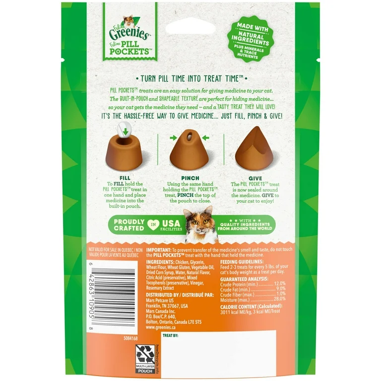 Greenies Feline Chicken Flavored Tablet Pill Pockets (3oz) (85ct) - Greenies Cat Treats - The Family Pet