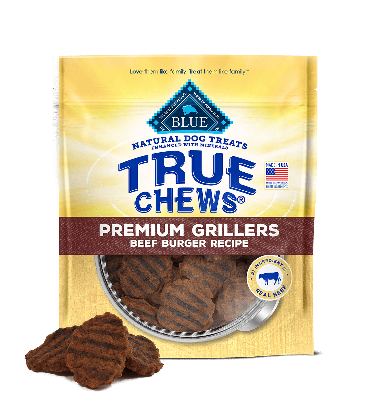 Blue Buffalo True Chews Grillers Beef Burger Dog Treats (10oz) - Blue Buffalo Soft Dog Treats - The Family Pet