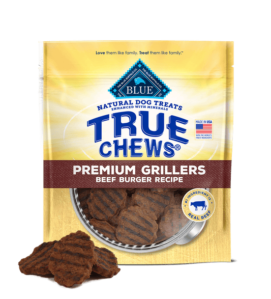 Blue Buffalo True Chews Grillers Beef Burger Dog Treats (10oz) - Blue Buffalo Soft Dog Treats - The Family Pet