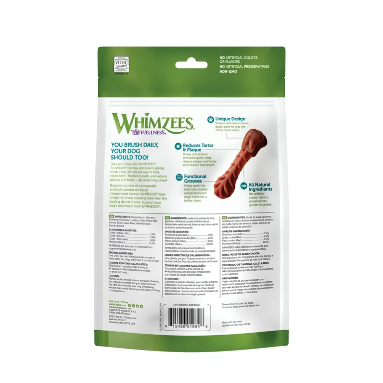 Valuebag Whimzees Brushzees Small Daily Dental Dog Treats 3.4" (12.7oz) - Dental Dog Treats - The Family Pet