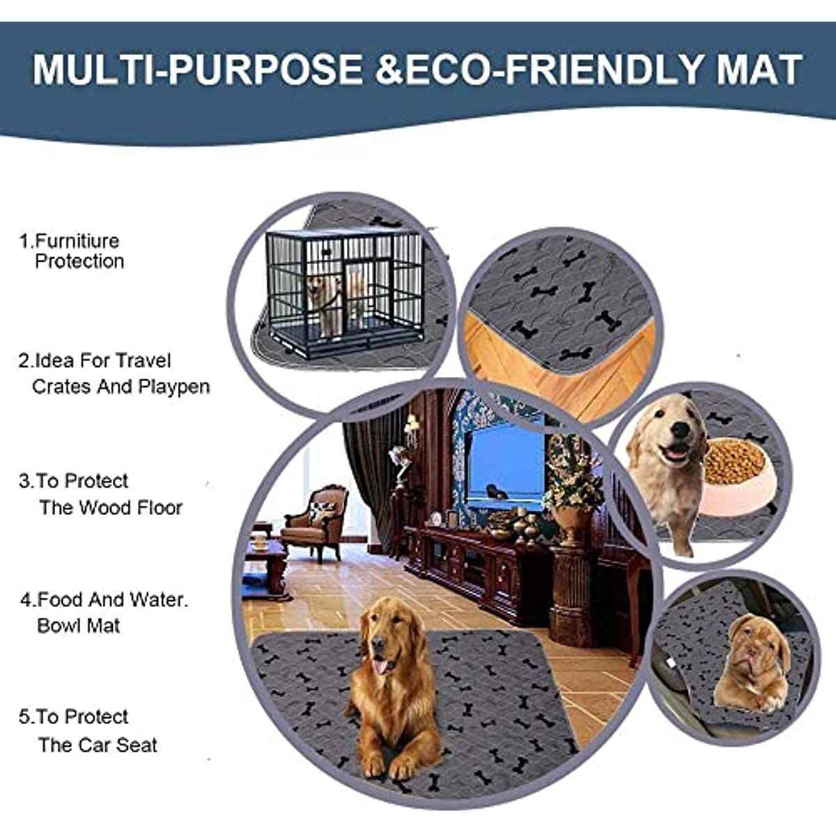 Purrfect Pet Kingdom washable pee pads for cats and dogs multi-purpose eco-friendly mat with bone pattern protecting furniture and floors