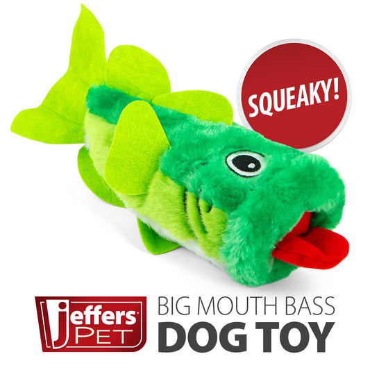 Jeffers Big Mouth Bass Plush Squeaker toy | Purrfect Pet
