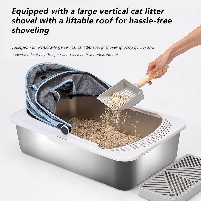 Jumbo stainless steel cat litter box by Purrfect Pet Kingdom with large scoop and liftable roof for easy cleaning