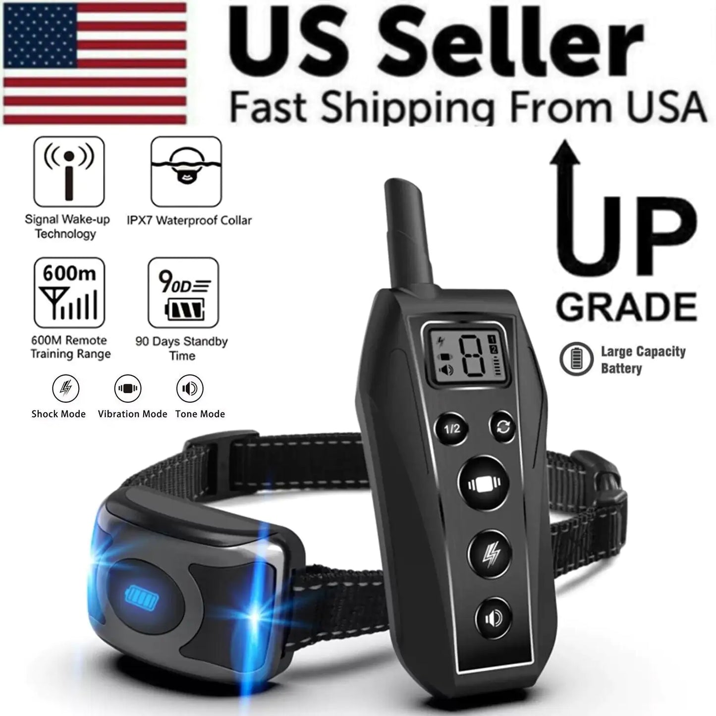 Dog Training Collar 650 YD Remote Shock Waterproof ๐