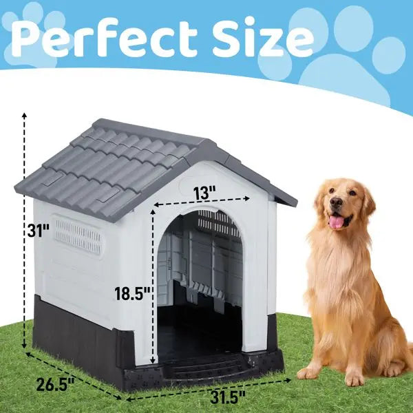 Purrfect Pet Kingdom Large Plastic Dog House - Durable & Weatherproof Purrfect Pet Kingdom