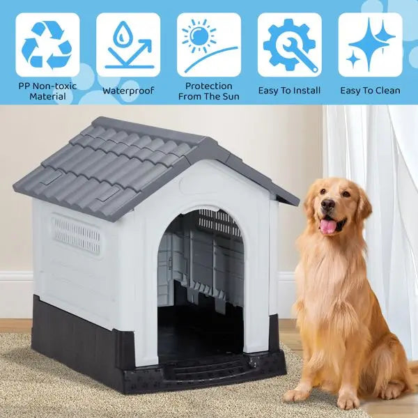 Purrfect Pet Kingdom Large Plastic Dog House - Durable & Weatherproof Purrfect Pet Kingdom