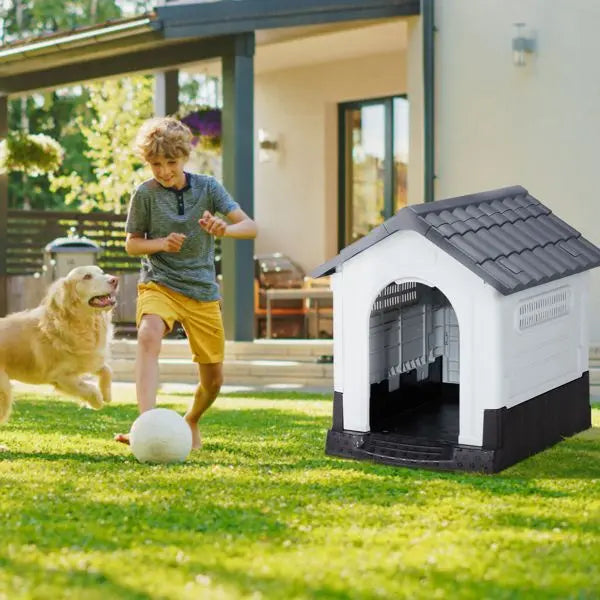 Purrfect Pet Kingdom Large Plastic Dog House - Durable & Weatherproof Purrfect Pet Kingdom