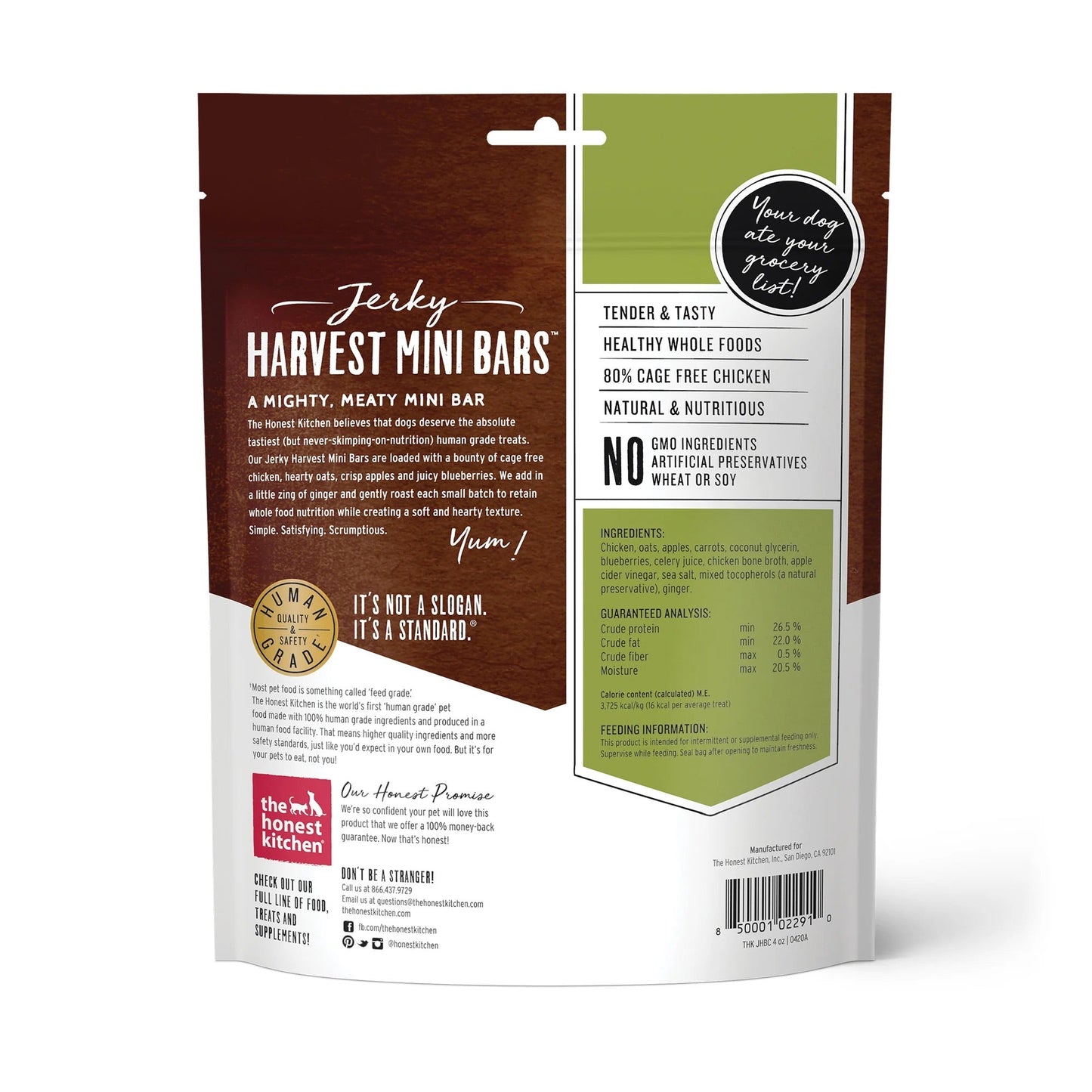 Dog Treats Honest Kitchen Harvest Mini Bars Chicken 4oz ๐