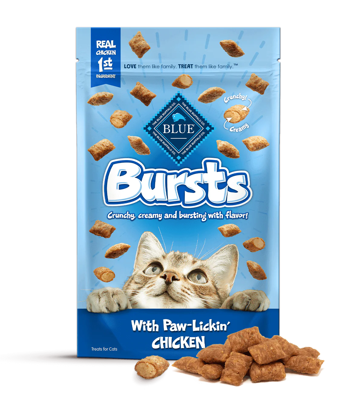 Blue Buffalo Blue Bursts Crunchy and Creamy Cat Treats Paw - Lickin’ Chicken (2oz) - Dried Cat Treats - The Family Pet