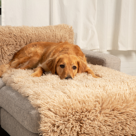 PupProtectorT Luxe Waterproof Bed Runner - Plush Sheep Tan - detail view