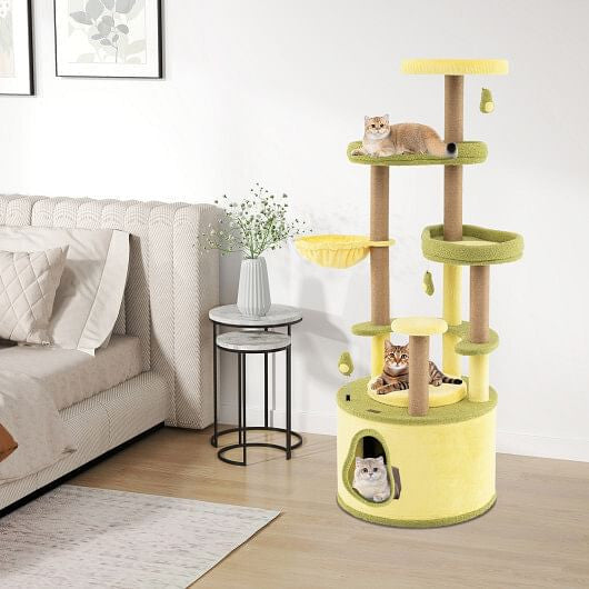 Luxury cat tree with hammock featuring multiple levels and playful design for happy felines