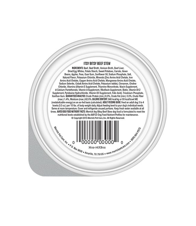 Merrick Itsy Bitsy Beef Stew Grain Free Wet Dog Food with natural ingredients for small dogs