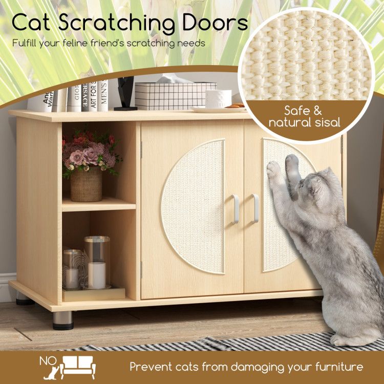 Purrfect Pet Kingdom Modern Cat Litter Cabinet with Scratching Doors Purrfect Pet Kingdom