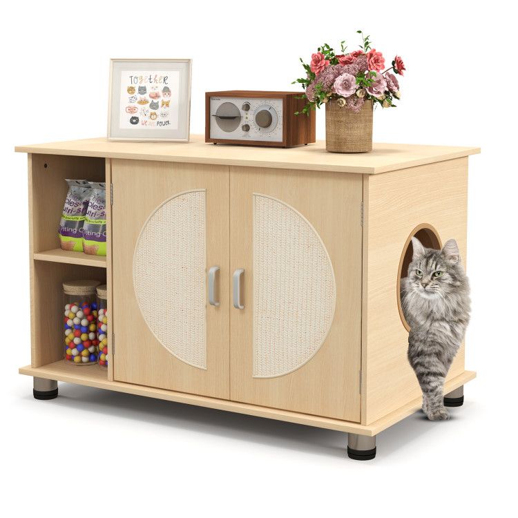 Purrfect Pet Kingdom Modern Cat Litter Cabinet with Scratching Doors Purrfect Pet Kingdom