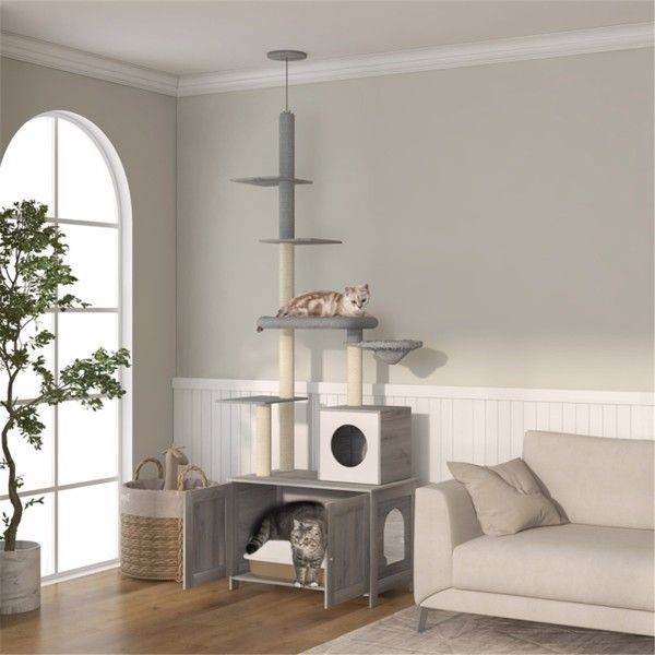 Purrfect Pet Kingdom Grey Cat Tree Tower with Multiple Levels as picture Purrfect Pet Kingdom