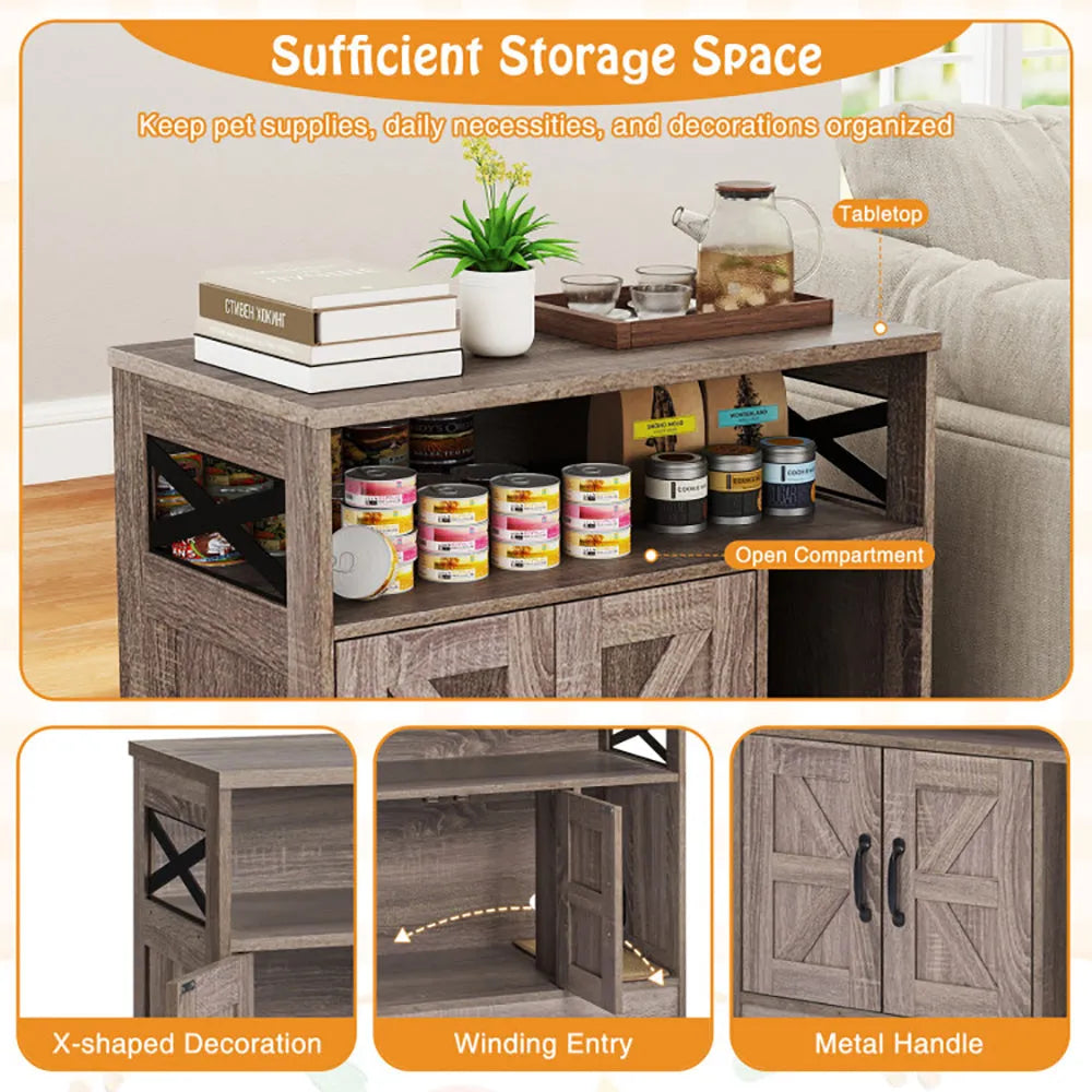 Modern Hidden Cat Litter Box Enclosure in gray by Purrfect Pet Kingdom, large wooden cabinet perfect for cat litter and ac...