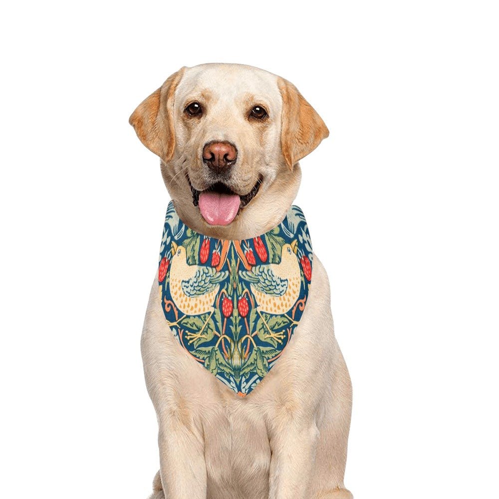Pet Apparel Morris Strawberry Thief Double-Sided Bandana - close up product image for pet apparel