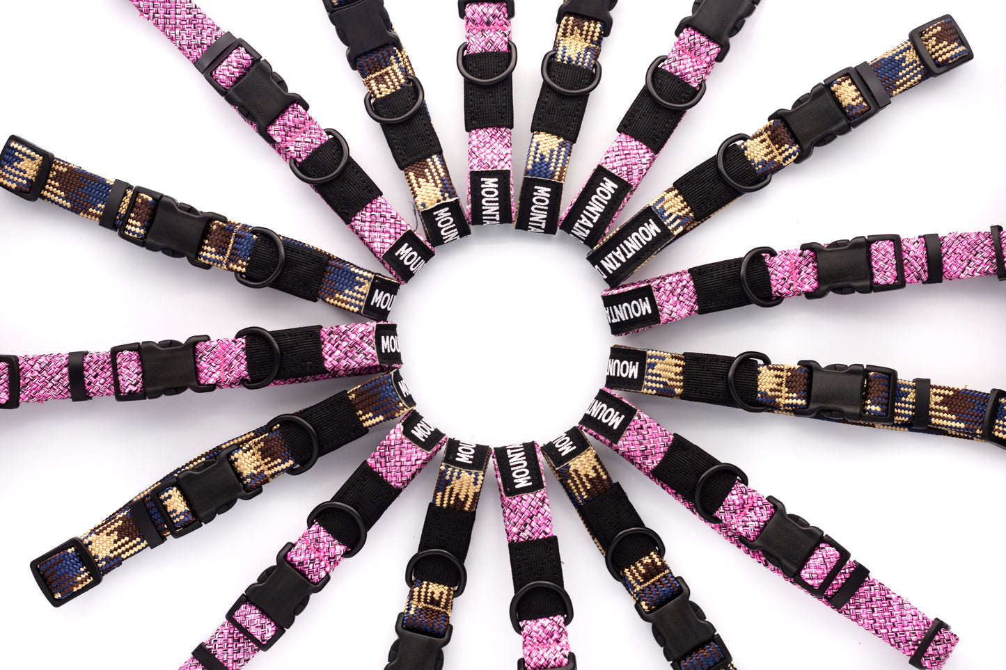 Colorful mountain climbing rope dog collar collection from Purrfect Pet Kingdom in various sizes