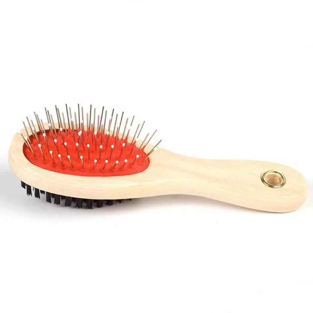 Purrfect Pet Kingdom Multi-Functional Pet Comb with wooden handle and dual-sided bristles for brushing and detangling