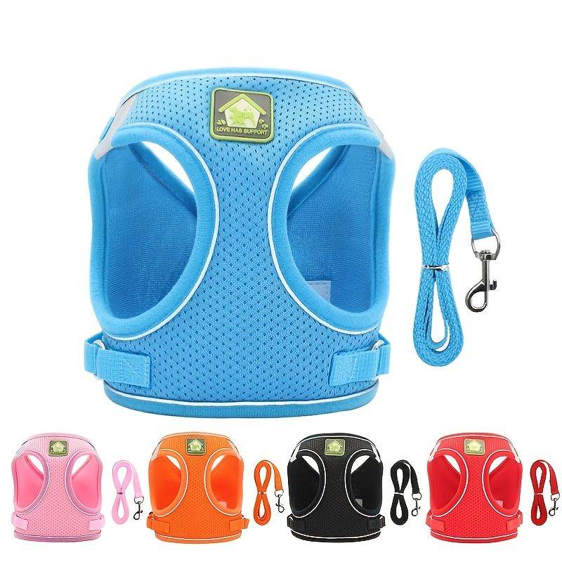 Purrfect Pet Kingdom no-pull safety harness for pets in blue with matching leash and multiple color options