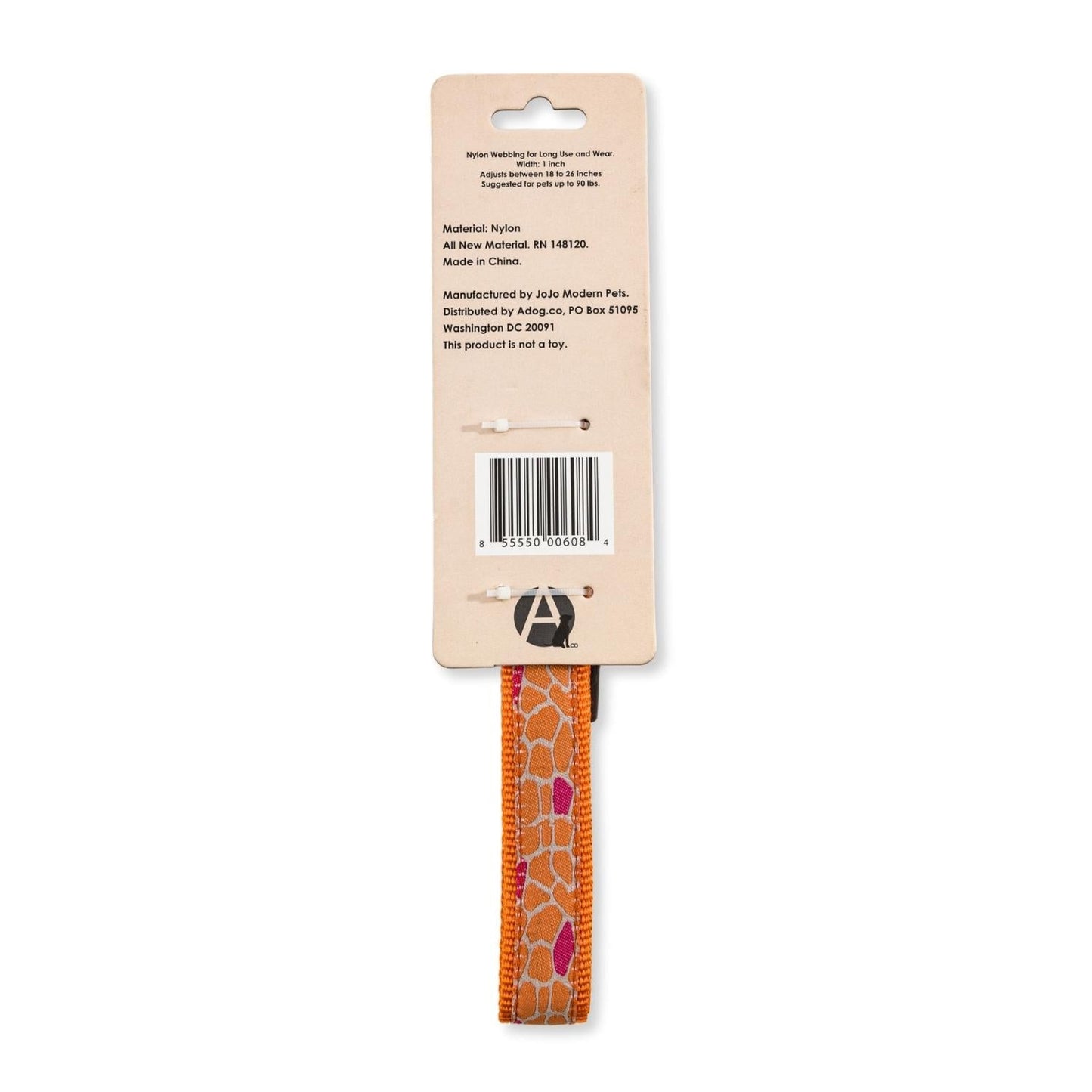 Nylon embroidered dog collar in orange with colorful patterns for stylish pet accessories