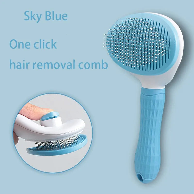 Sky Blue one-click pet hair removal tool with ergonomic handle for easy grooming