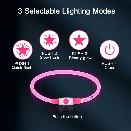 Flycoco LED Rechargeable Dog Collar Light Pink USB Adjustable