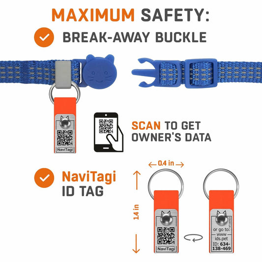NaviTagi Cat Breakaway Collar XS Orange Reflective Soft