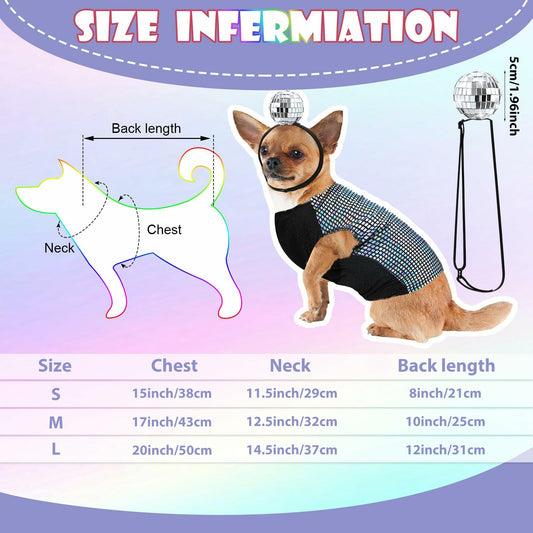 Huhumy Dog Costume Set M Disco Sequins Shirt & Disco Ball Headband