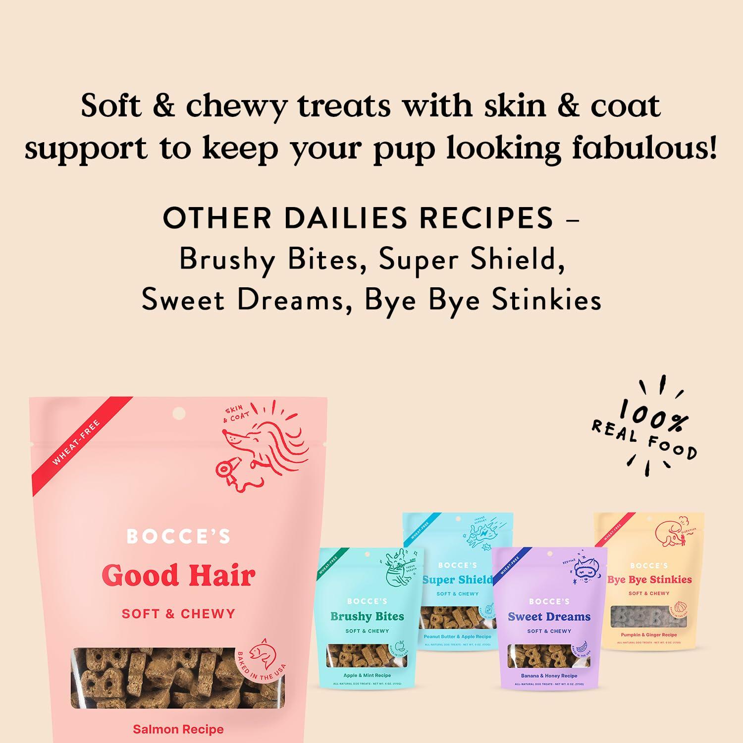 BestBy01/25 Bocce's Bakery Good Hair Dog Treats Salmon 6oz Soft Chewy Wheat - Free - Dog Chews & Treats - Deal US