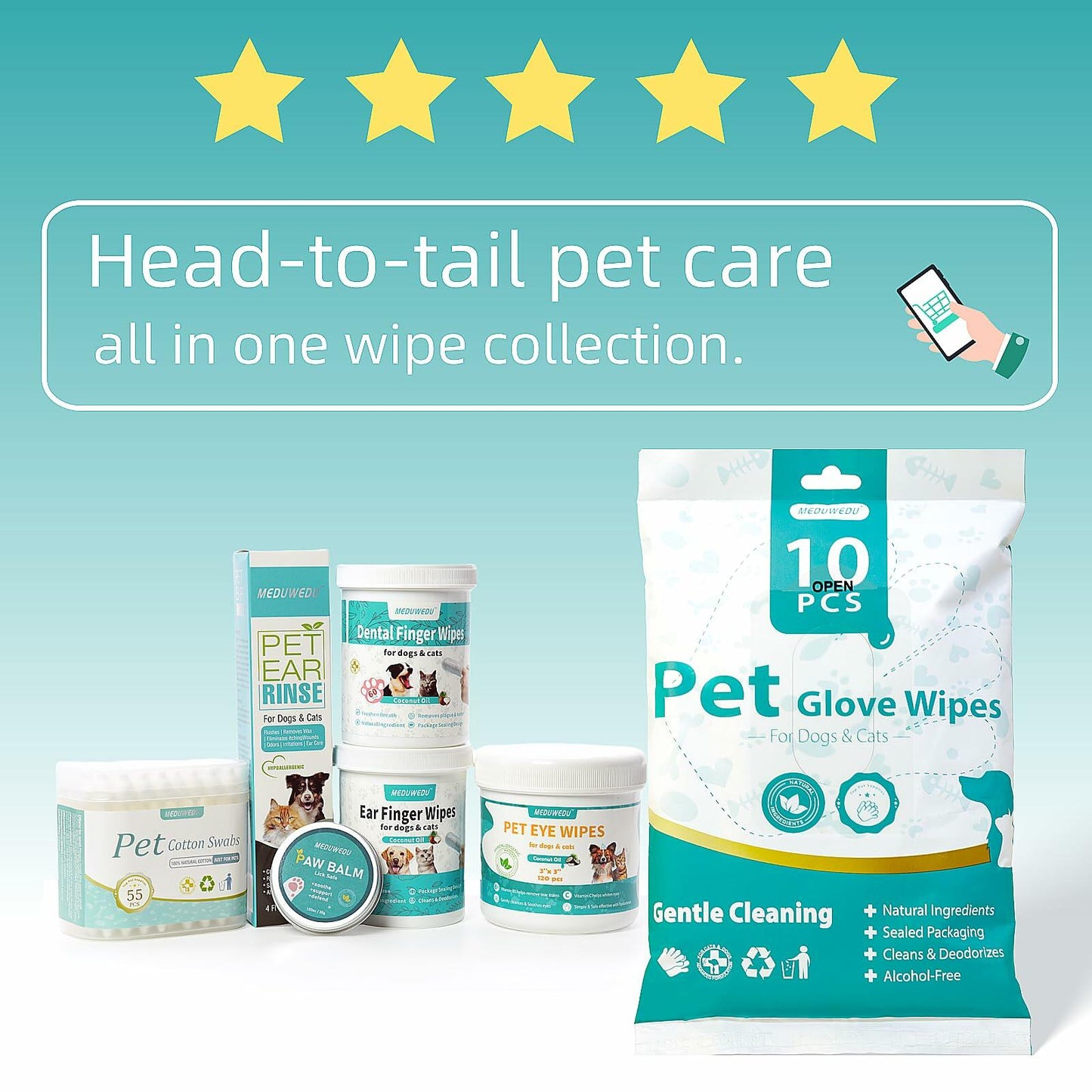 BestBy09/26 MEDUWEDU Dog & Cat Eye Wipes 120 Count Peach Scent Grooming Care - Cat Eye Wipes - Deal US