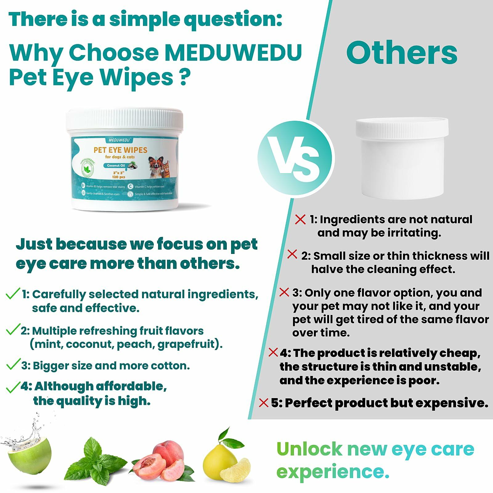BestBy09/26 MEDUWEDU Dog & Cat Eye Wipes 120 Count Peach Scent Grooming Care - Eye Care - Deal US