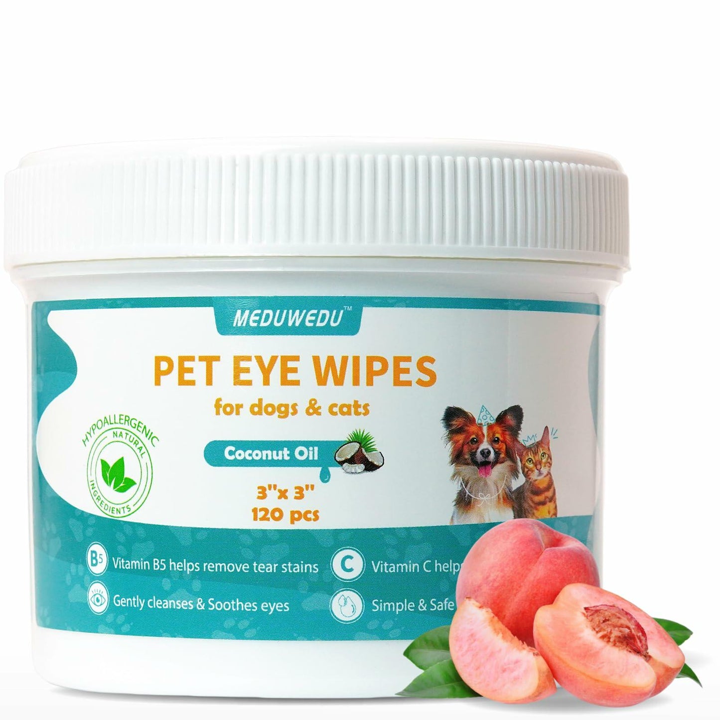 BestBy09/26 MEDUWEDU Dog & Cat Eye Wipes 120 Count Peach Scent Grooming Care - Eye Care - Deal US