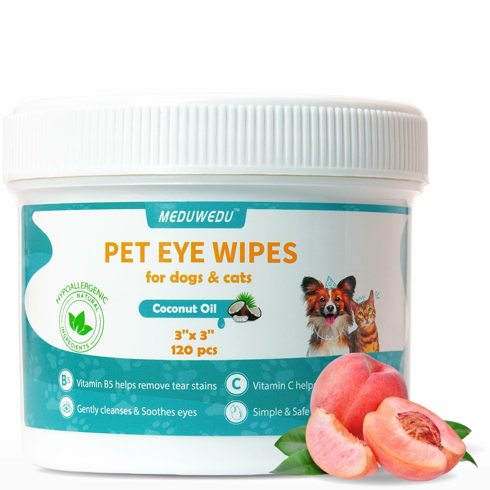 BestBy09/26 MEDUWEDU Dog & Cat Eye Wipes 120 Count Peach Scent Grooming Care - Eye Care - Deal US