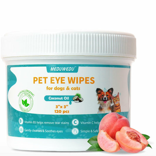 BestBy09/26 MEDUWEDU Dog & Cat Eye Wipes 120 Count Peach Scent Grooming Care - Eye Care - Deal US