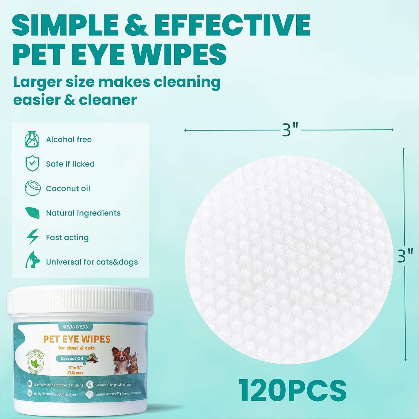BestBy09/26 MEDUWEDU Dog & Cat Eye Wipes 120 Count Peach Scent Grooming Care - Eye Care - Deal US