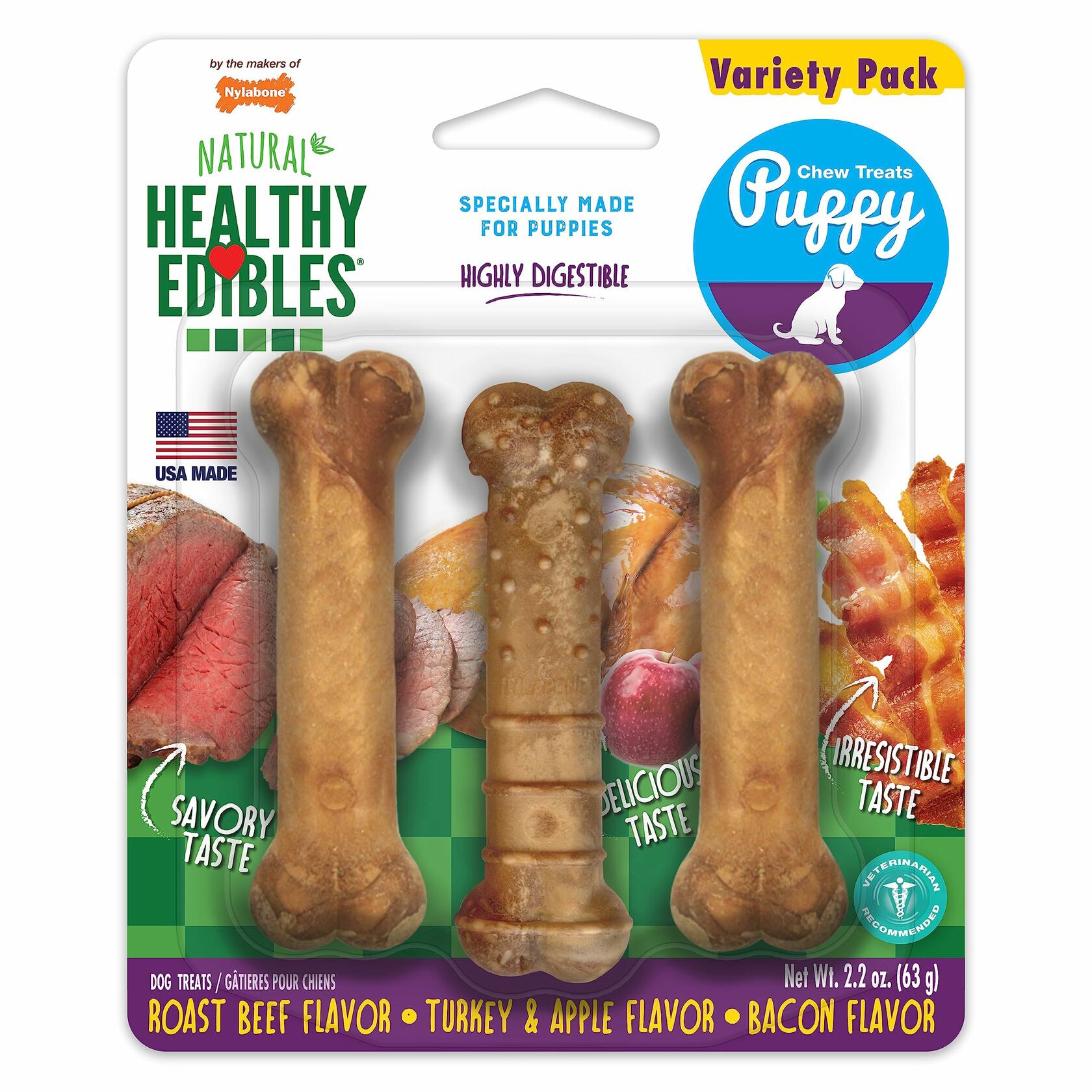 BestBy07/27 Nylabone Healthy Edibles Puppy Chews X - Small 3 Count Roast Beef - Dog Chews & Treats - Deal US