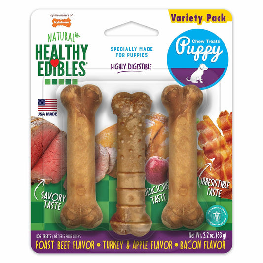 BestBy07/27 Nylabone Healthy Edibles Puppy Chews X - Small 3 Count Roast Beef - Dog Chews & Treats - Deal US