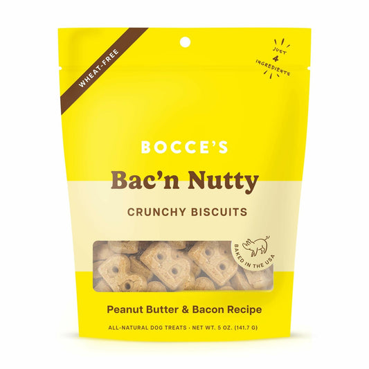 Bocce's Bakery Bac'N Nutty Dog Treats PB & Bacon Wheat - Free 5oz USA - Bocce Dog Treats - Deal US