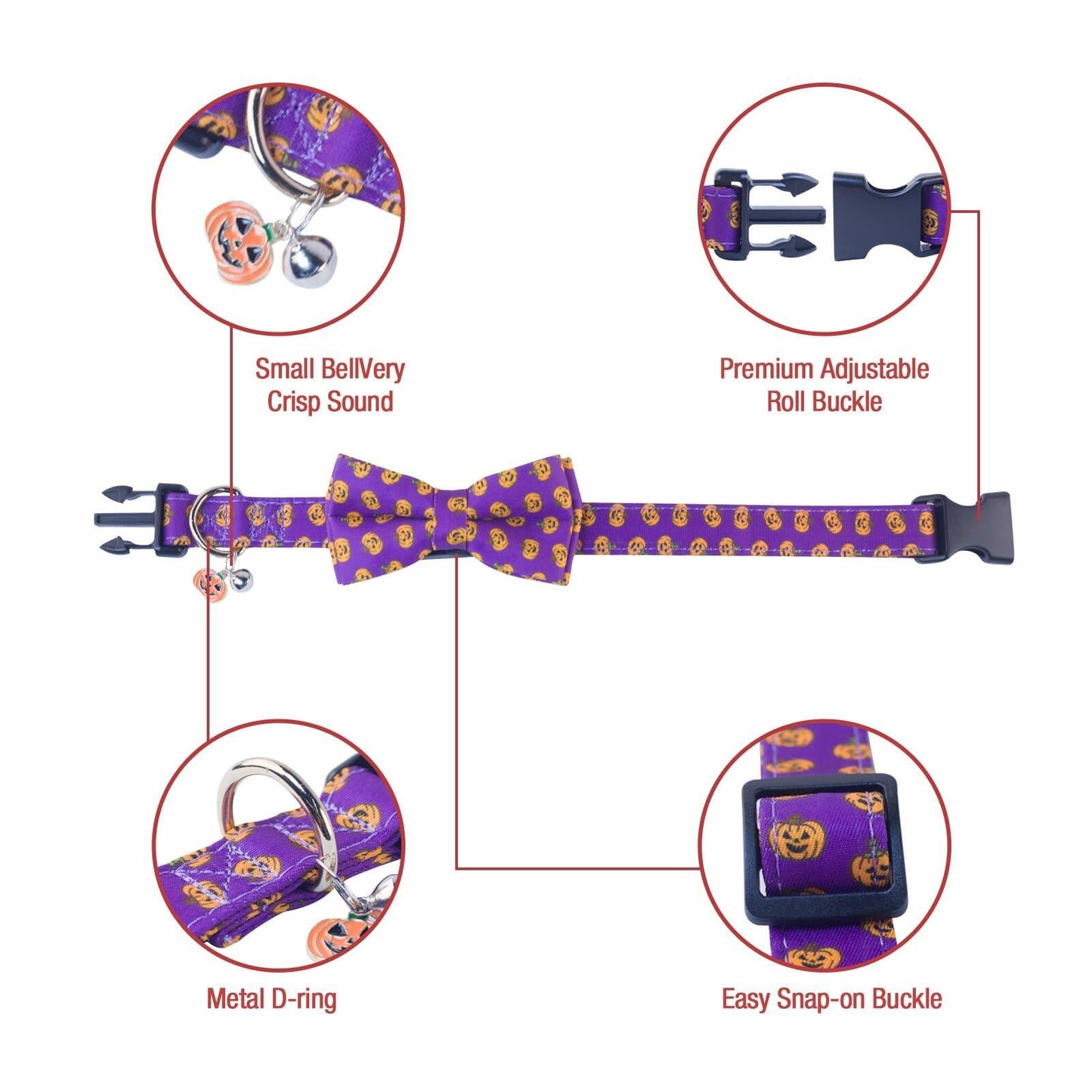 SuperBuddy Adjustable Dog Collar with Bowtie - Small Medium Large Sizes