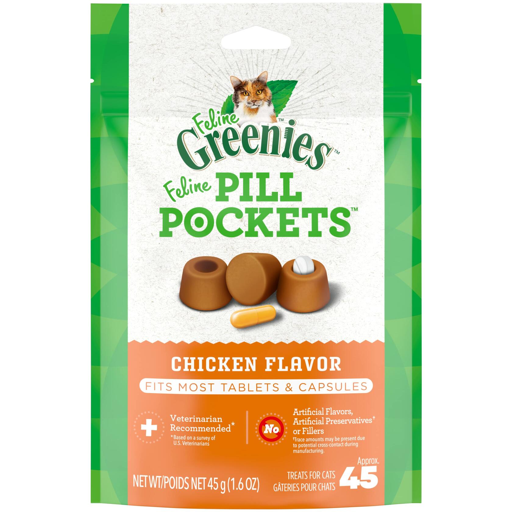 BestBy07/25 Greenies Feline Pill Pockets Cat Treats Chicken Flavor 1.6oz 45ct - Cat Treats - Deal US