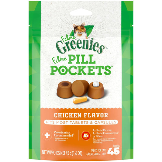BestBy07/25 Greenies Feline Pill Pockets Cat Treats Chicken Flavor 1.6oz 45ct - Greenies Cat Treats - Deal US