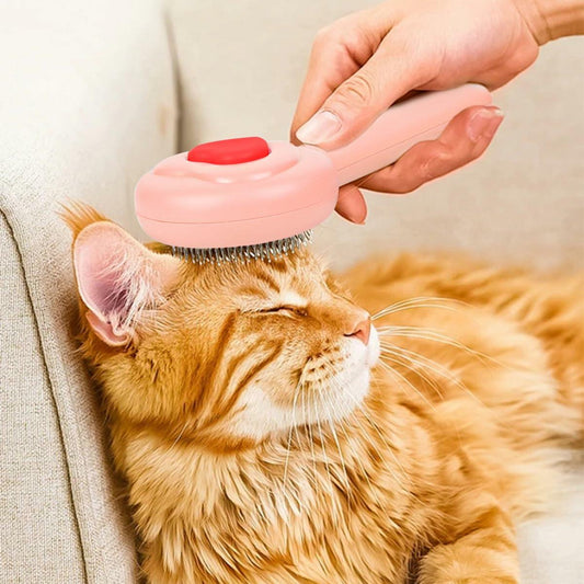 Pet Brush Self-Cleaning Pink Ergonomic Groomer