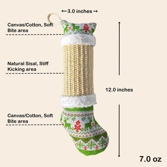FuneeTop Interactive Cat Kicker Toy Stocking Shape 12'' Natural Sisal Red