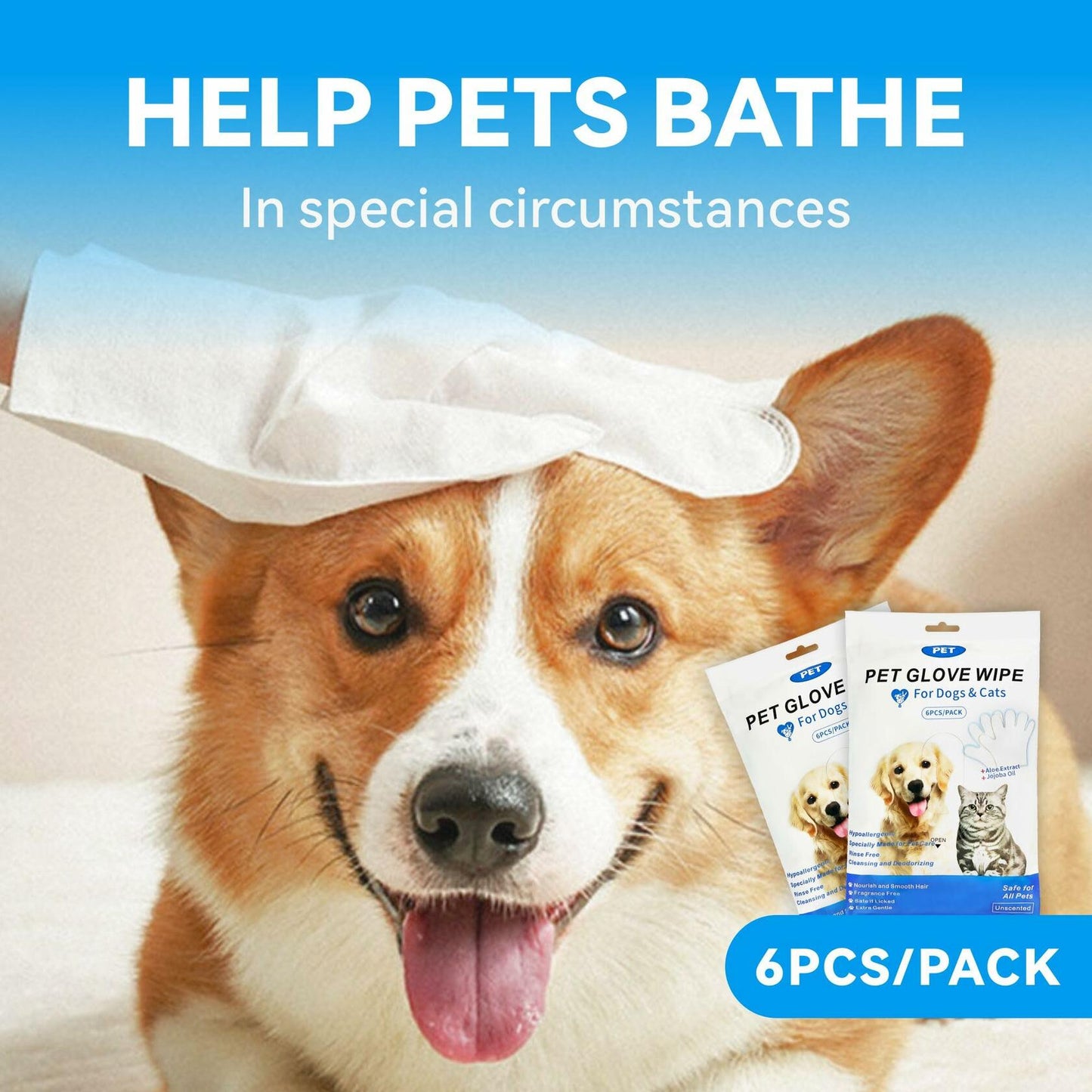 YUVEXAHOO Dog Wipes Extra Thick Deodorizing 6 PCS Blue Pack Pet Care Travel - Purrfect Pet Kingdom