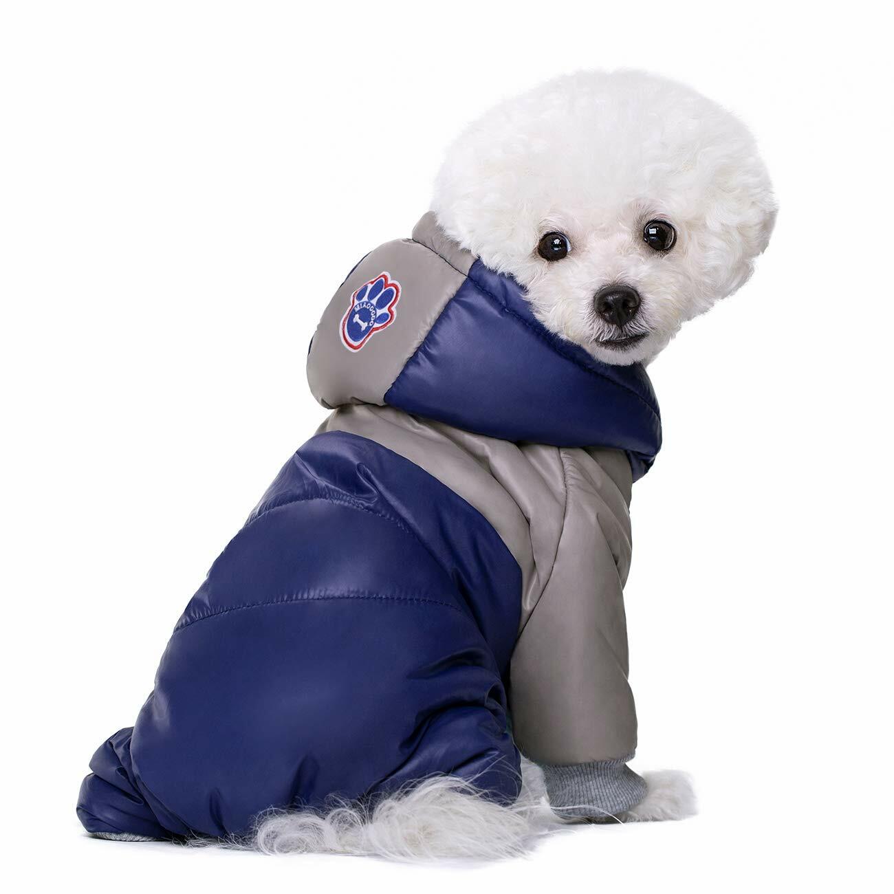 Miaododo Winter Dog Coat Windproof Cotton-Padded High Collar Light Blue Size 2XL