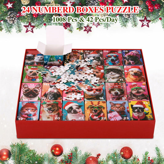 SIXVALA Advent Calendar 2024 Christmas Dogs & Cats Jigsaw