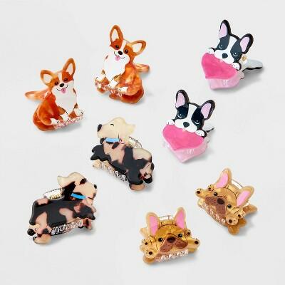 Cat & Jack Girls 8pk Puppy Mini Claw Hair Clips Solid Colors