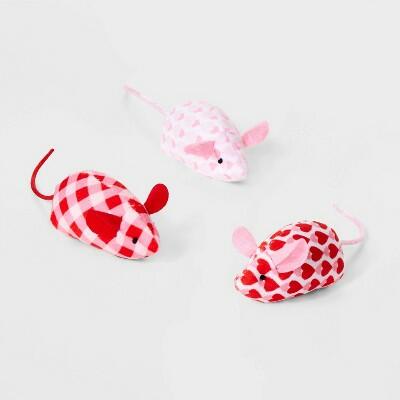 Boots & Barkley Valentines Mice Cat Plush Toy Set 3pc 2pk Multicolor