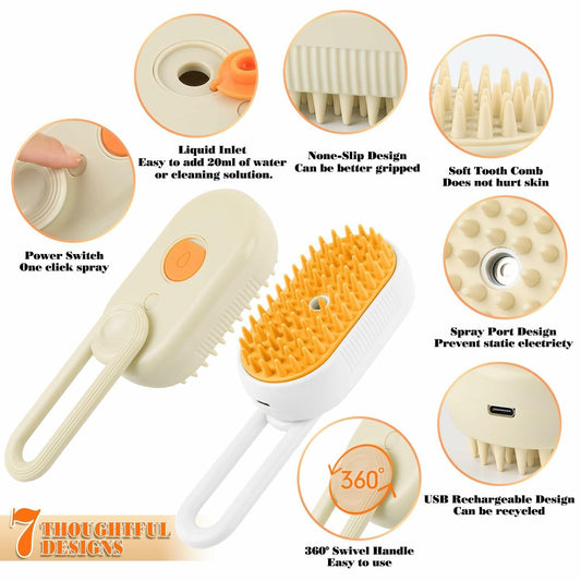 Deal US Rechargeable Steam Cat Brush and Massage Comb 2PCS